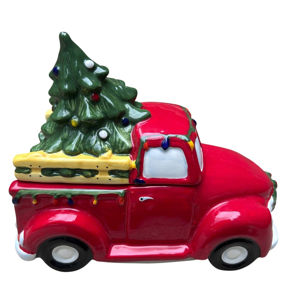 Blue Sky Cookie Jar Christmas Vintage Red Truck Tree Holiday Decor Red OS